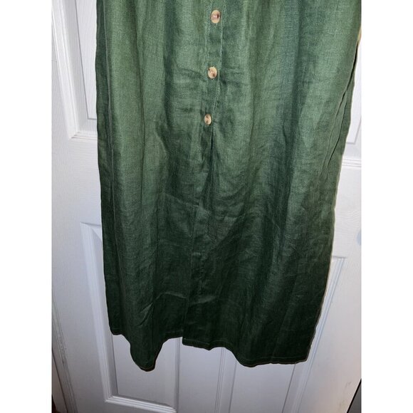 FAITHFULL THE BRAND Green Linen Smocked Sleeveless Midi Dress Button Down Sz 10 - Picture 6 of 16